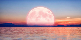 月亮展板背景蓝色简约风浪漫月球月亮风景山水展板背景